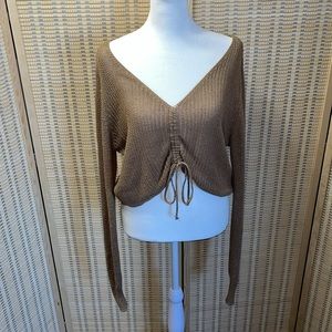 Casting LA Tan Knit Cropped Cardigan